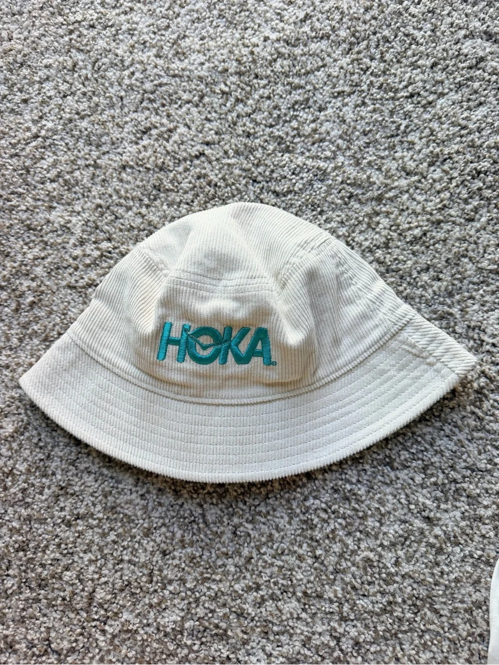 Hoka Cream Bucket Hat with Teal Logo